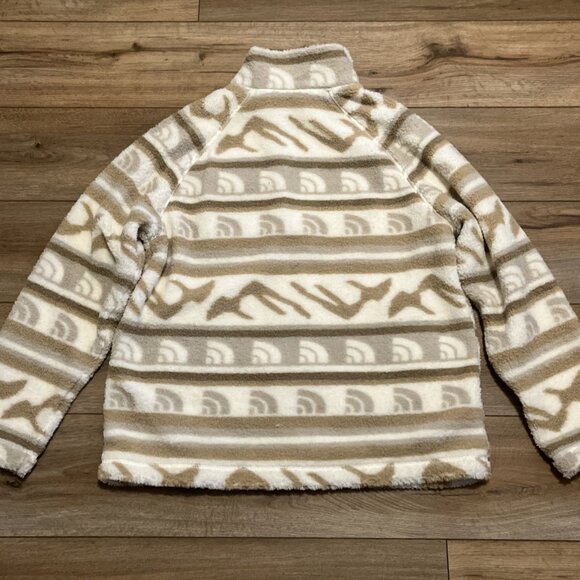 Women's The North Face Jacket SZ Large Printed Ridge Fleece Tan Full Zip Logo - Picture 10 of 11
